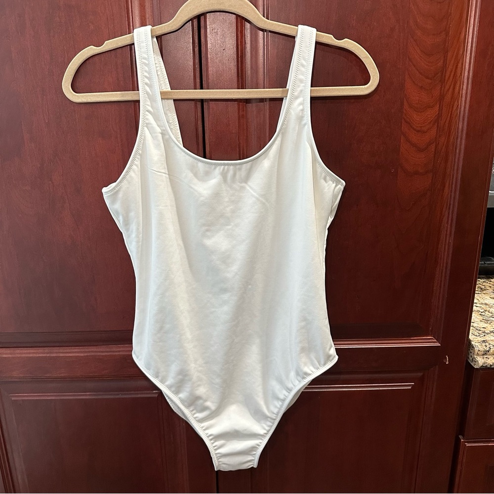 White Textured Bodysuit with Scoop Neckline